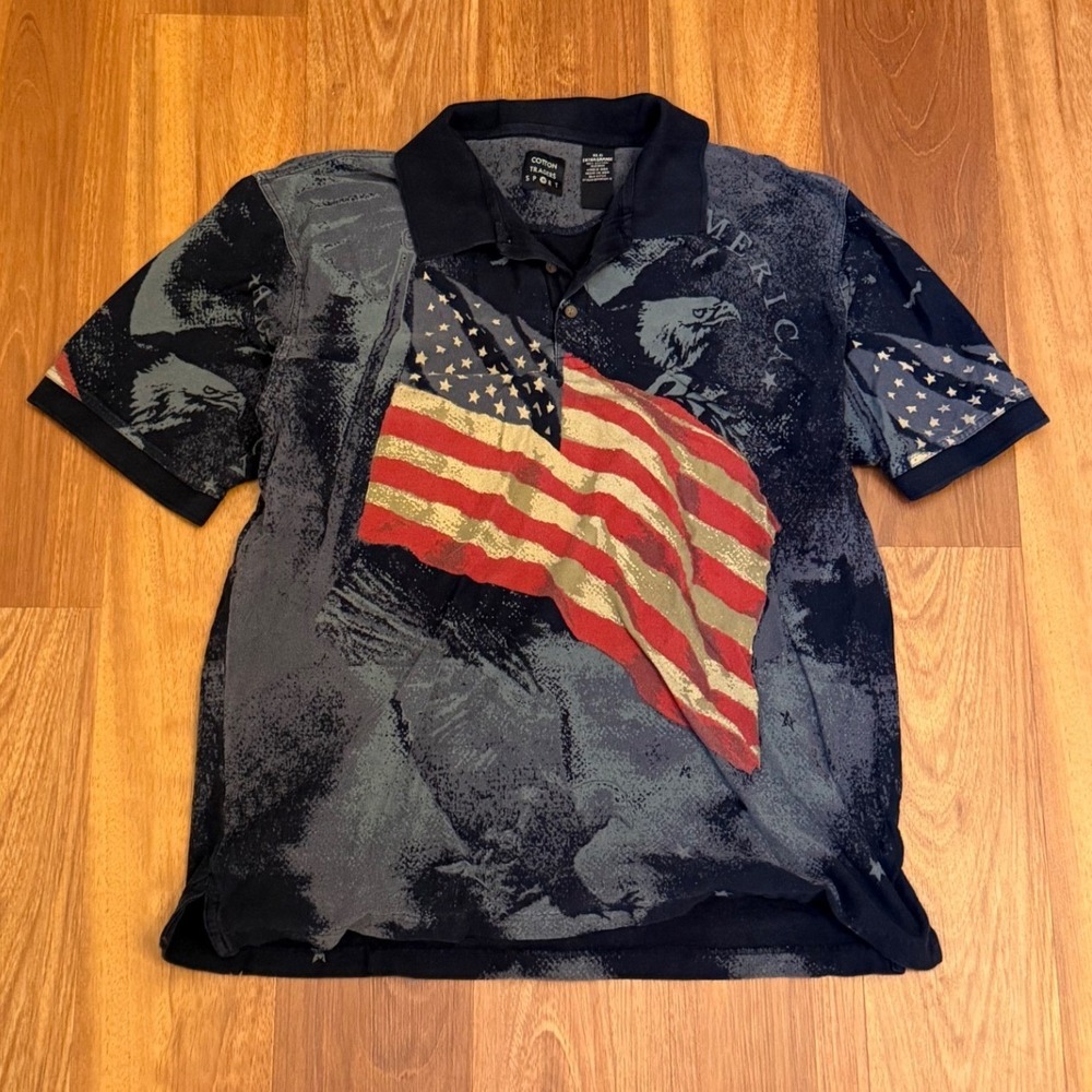 Cotton Traders Sport America All Over Design Polo Shirt Men's Size XL